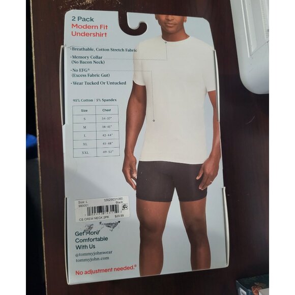 Tommy John Men's 2 Pack Modern Fit Undershirt Crew Neck Cotton Stretch LG Black - Picture 2 of 4